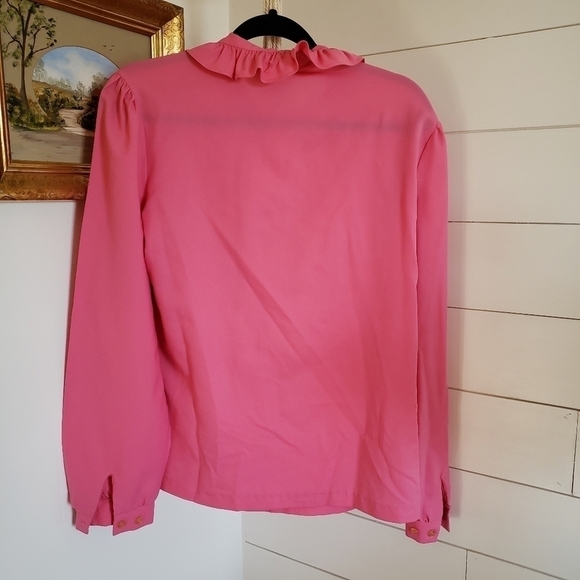 Vintage Pink tie and ruffle neck blouse size 14 - Picture 3 of 3